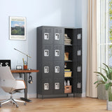 12 Door Lockers With Lock For Secure Storage - Black