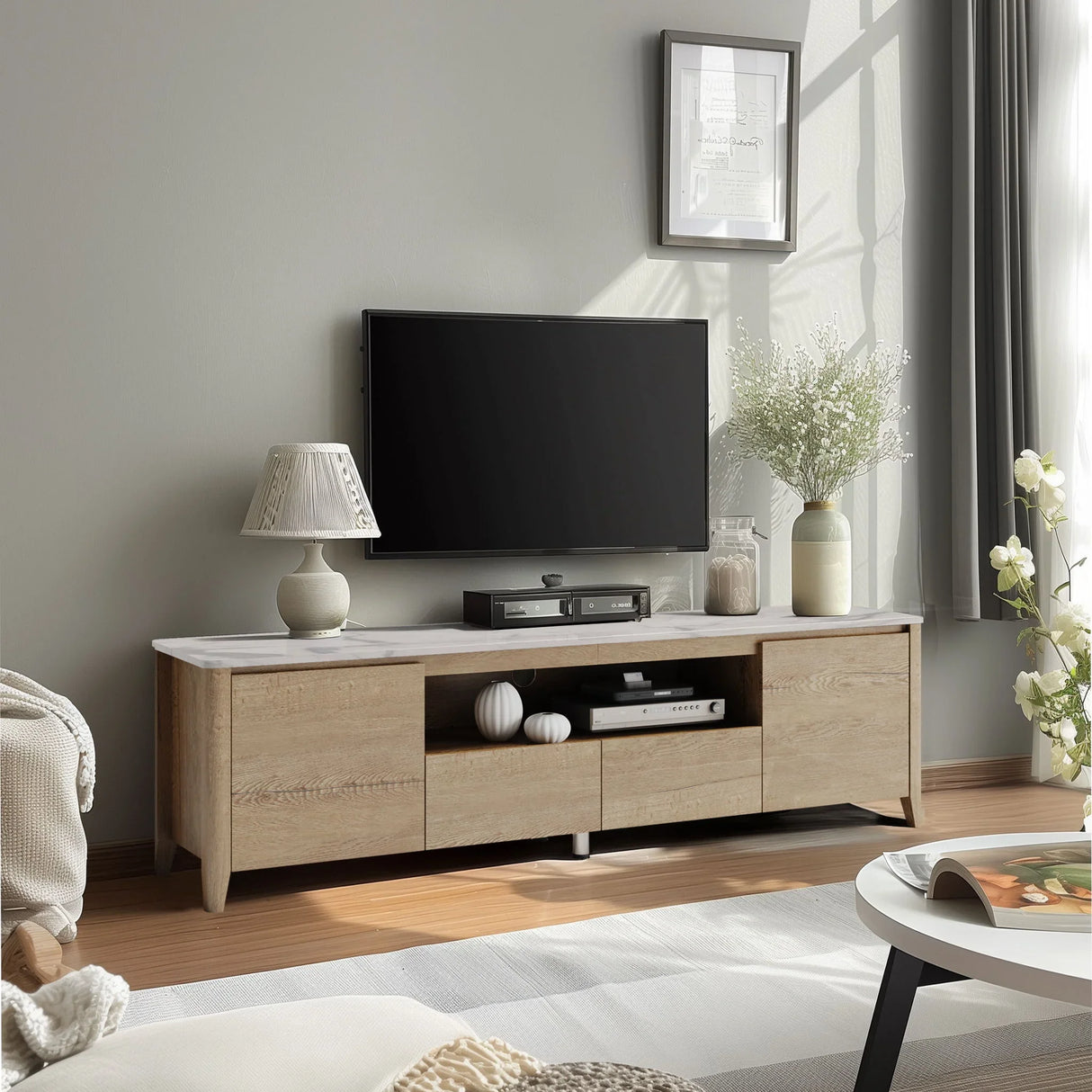 Modern TV Stand With LED Lights Entertainment Center TV Cabinet With Storage For Up To 75" For Gaming Living Room Bedroom - Furniture Home Direct