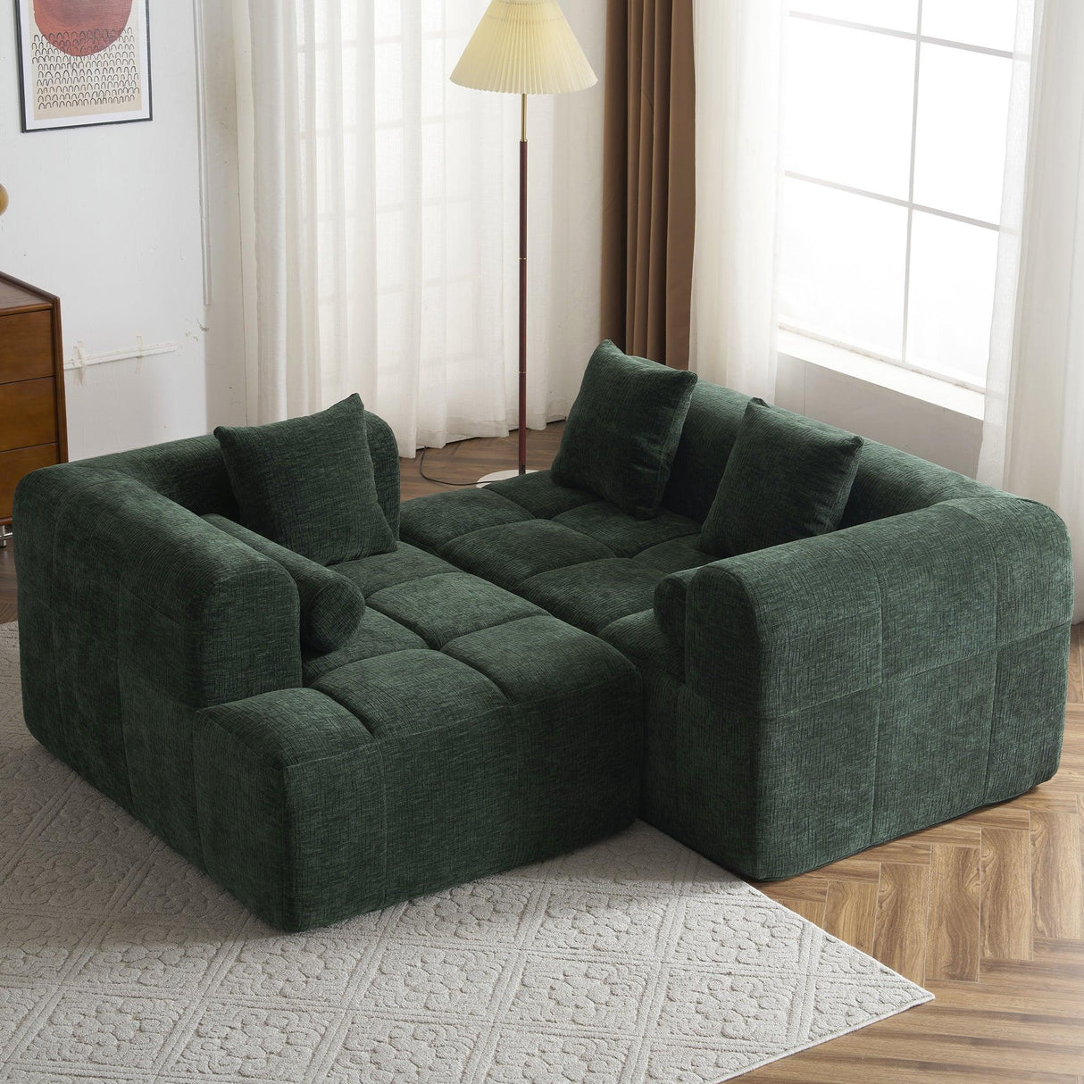 Sectional Sofa Modular Tufted Chenille Upholstery Green - Furniture Home Direct