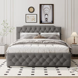 Upholstered Platform Bed With Trundle And 2 Sets Of USB Ports On Each Side, Linen Fabric - Furniture Home Direct