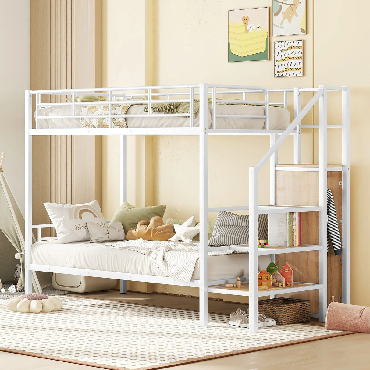 Bunk Bed With Lateral Storage Ladder And Wardrobe - Furniture Home Direct