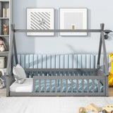 Tent-Shaped Floor Bed, Teepee Bed With Guardrails, Slats - Furniture Home Direct