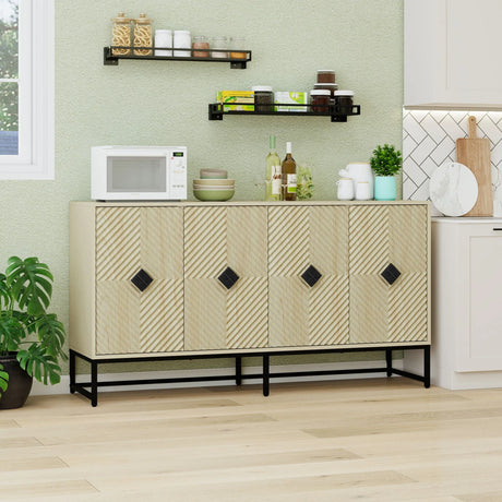 Carved 4 Door Sideboard With Storage, Adjustable Shelf - Furniture Home Direct