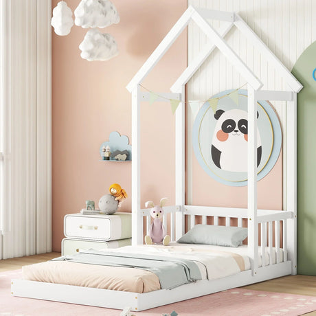 House-Shaped Roof Headboard Floor Bed, (Without Slats) - Furniture Home Direct
