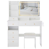 Vanity Desk Set With Cushioned Stool And Large Mirror White - Furniture Home Direct