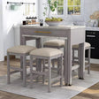 Counter Height Dining Island Set With Storage Stools Beige - Furniture Home Direct