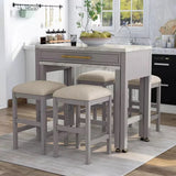 Counter Height Dining Island Set With Storage Stools Beige - Furniture Home Direct