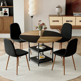 Dining Set Round Table With 4 Chairs Wood Top Black - Furniture Home Direct