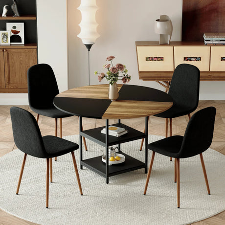Dining Set Round Table With 4 Chairs Wood Top Black - Furniture Home Direct