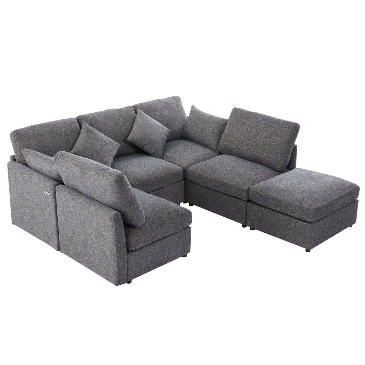Sectional Sofa, Modular With USB Ports And Ottoman, Grey - Furniture Home Direct