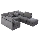 Sectional Sofa, Modular With USB Ports And Ottoman, Grey - Furniture Home Direct