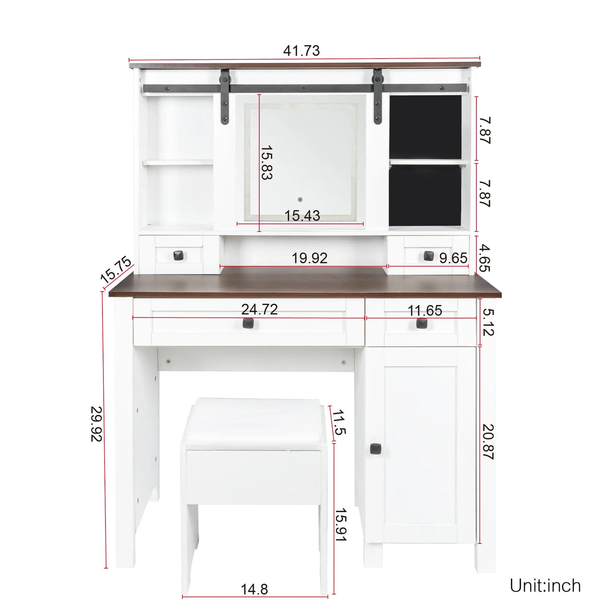 Farmhouse Makeup Vanity with Mirror and Lights - Furniture Home Direct