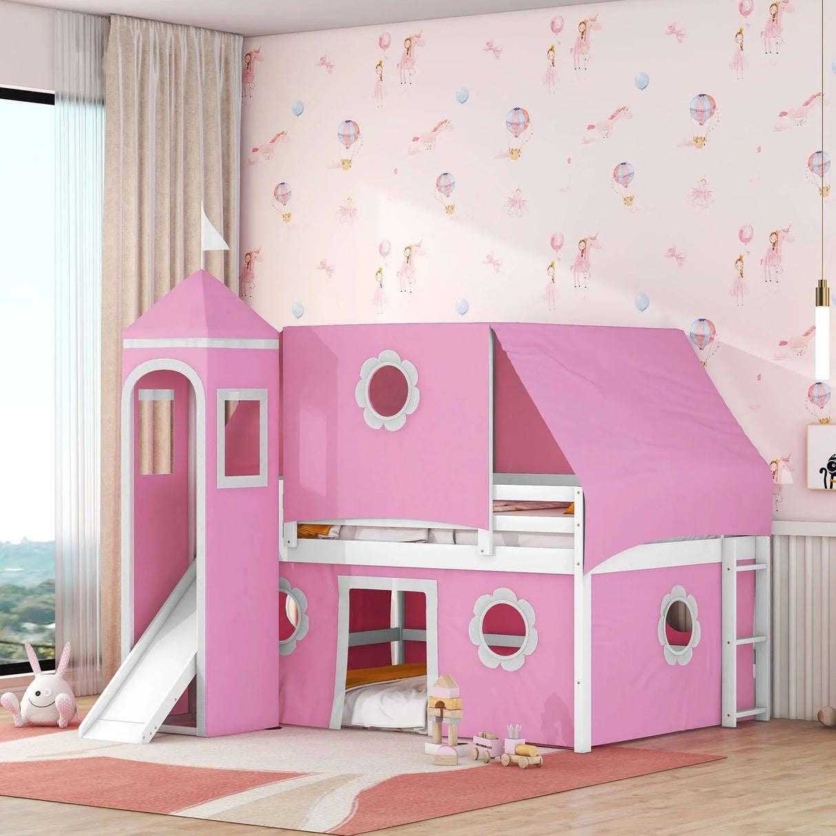 Loft Bed With Slide Tent And Tower Fun Playhouse Design - Furniture Home Direct