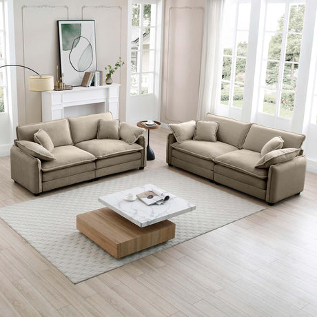 Modern 2 Piece Corduroy Living room Set - Light Brown - Furniture Home Direct