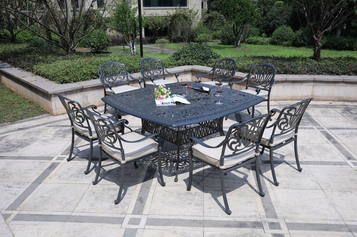 Square 8 Person 64" Long Aluminum Dining Set With Cushions - Furniture Home Direct