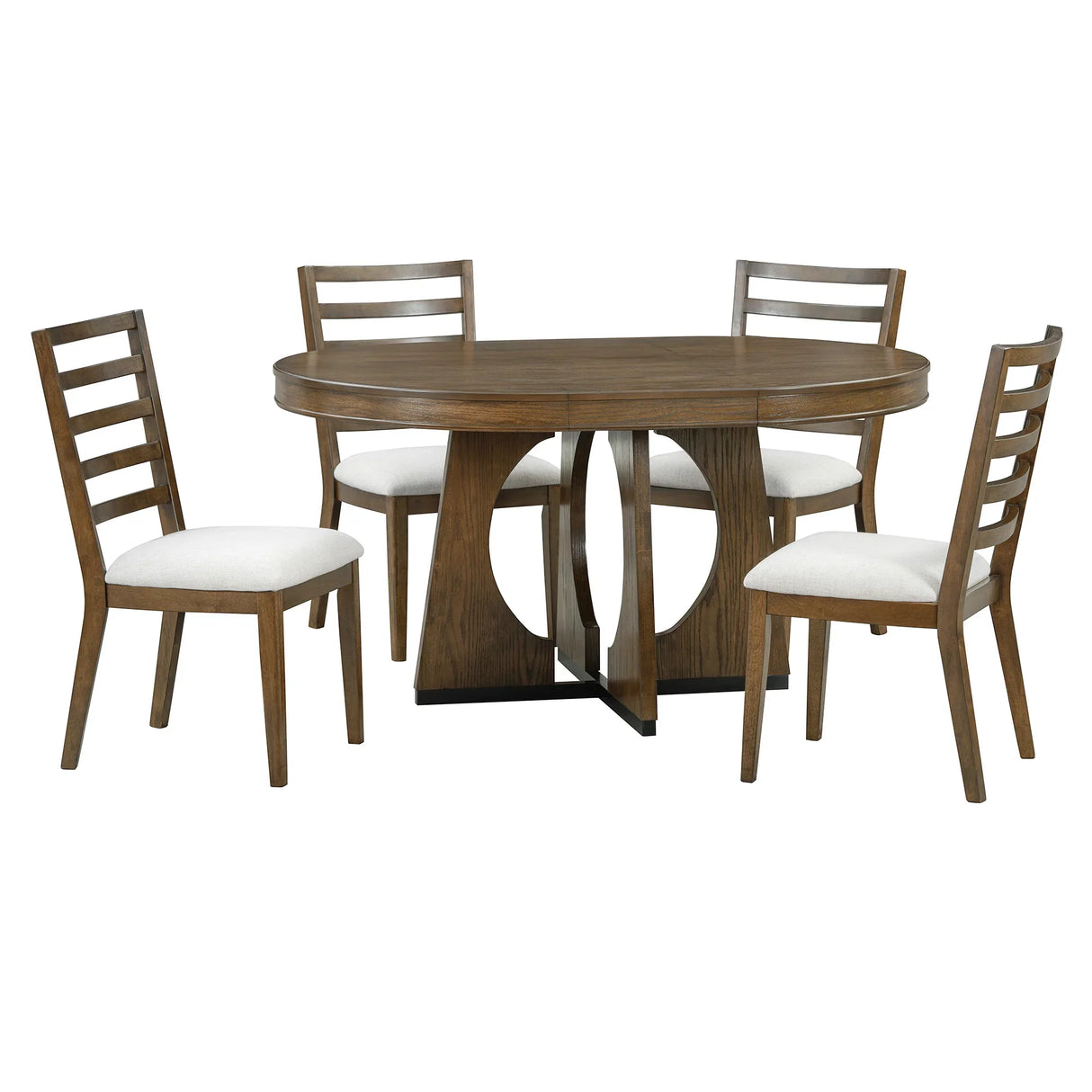 Dining Set Round Table With Four Upholstered Chairs Walnut - Furniture Home Direct