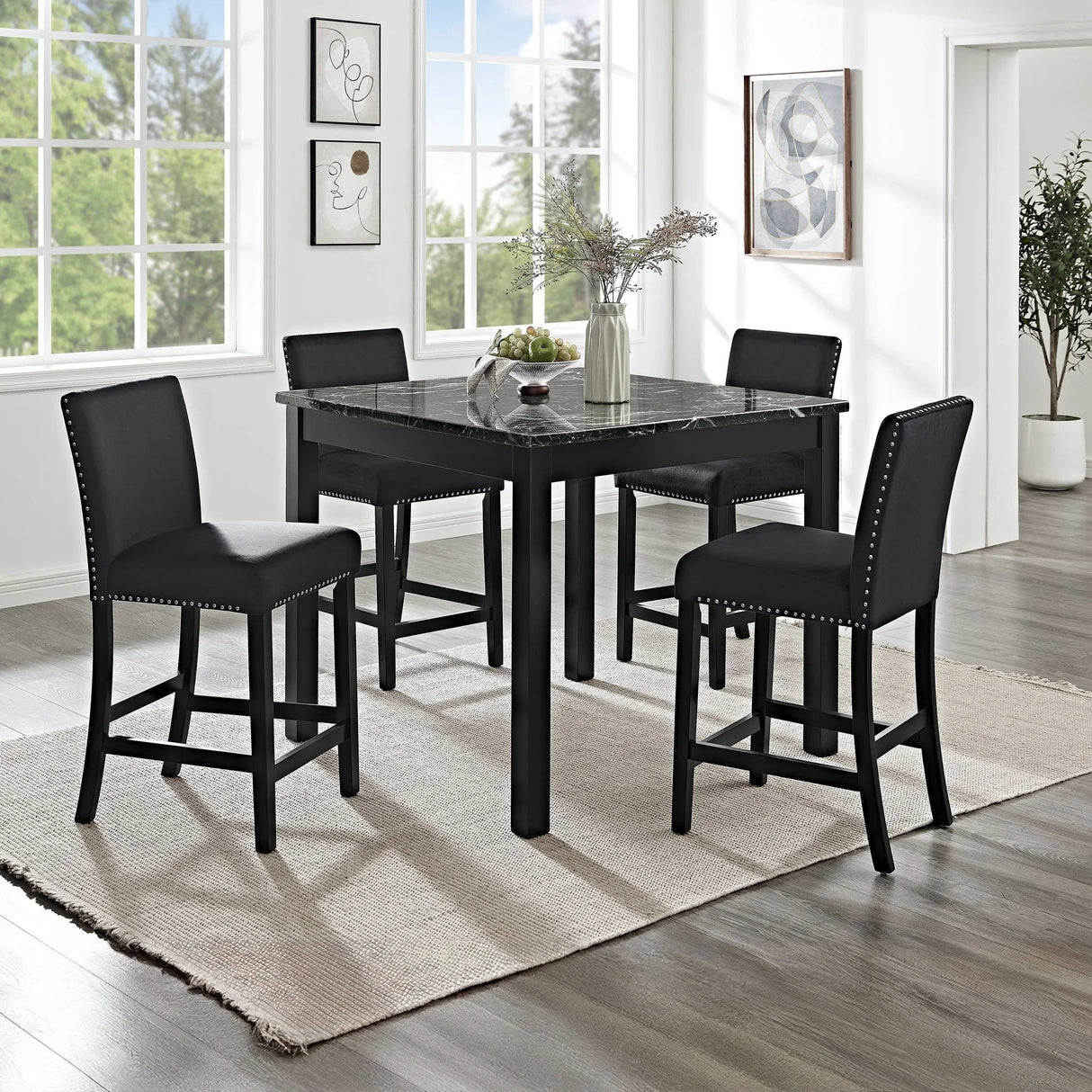 5 Piece Counter Height Dining Set With Table And Upholstered Chairs - Furniture Home Direct
