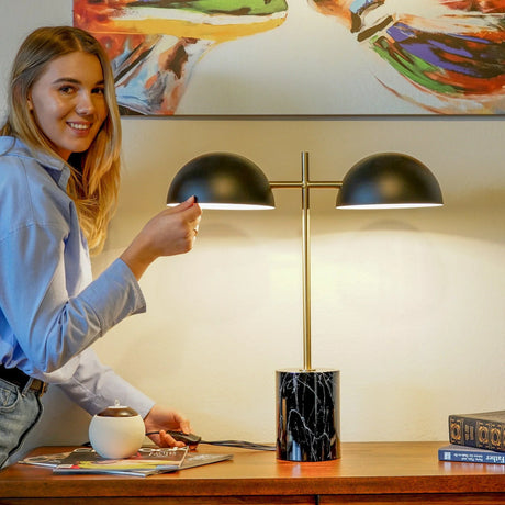 Nova - Hydro Table Lamp With On / Off Switch Double Lamp - Black / Gold / Marble - Furniture Home Direct