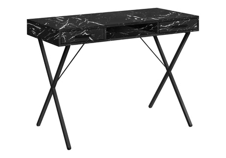 Computer Desk, Home Office, Laptop, Left, Right Set-Up, Storage Drawers, Work, Marble Look Laminate, Contemporary, Modern - Black - Furniture Home Direct