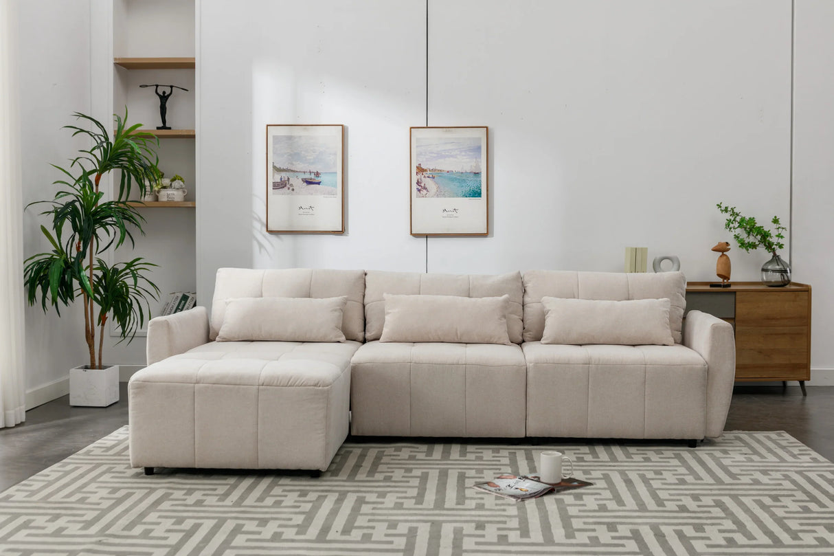 113.3 Modular Sectional With Ottoman And USB C Ports Beige - Furniture Home Direct