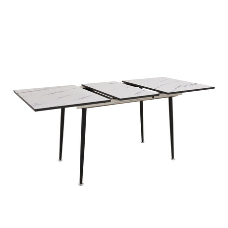 Extendable Dining Table with 4 Chairs Marble Top Black Metal