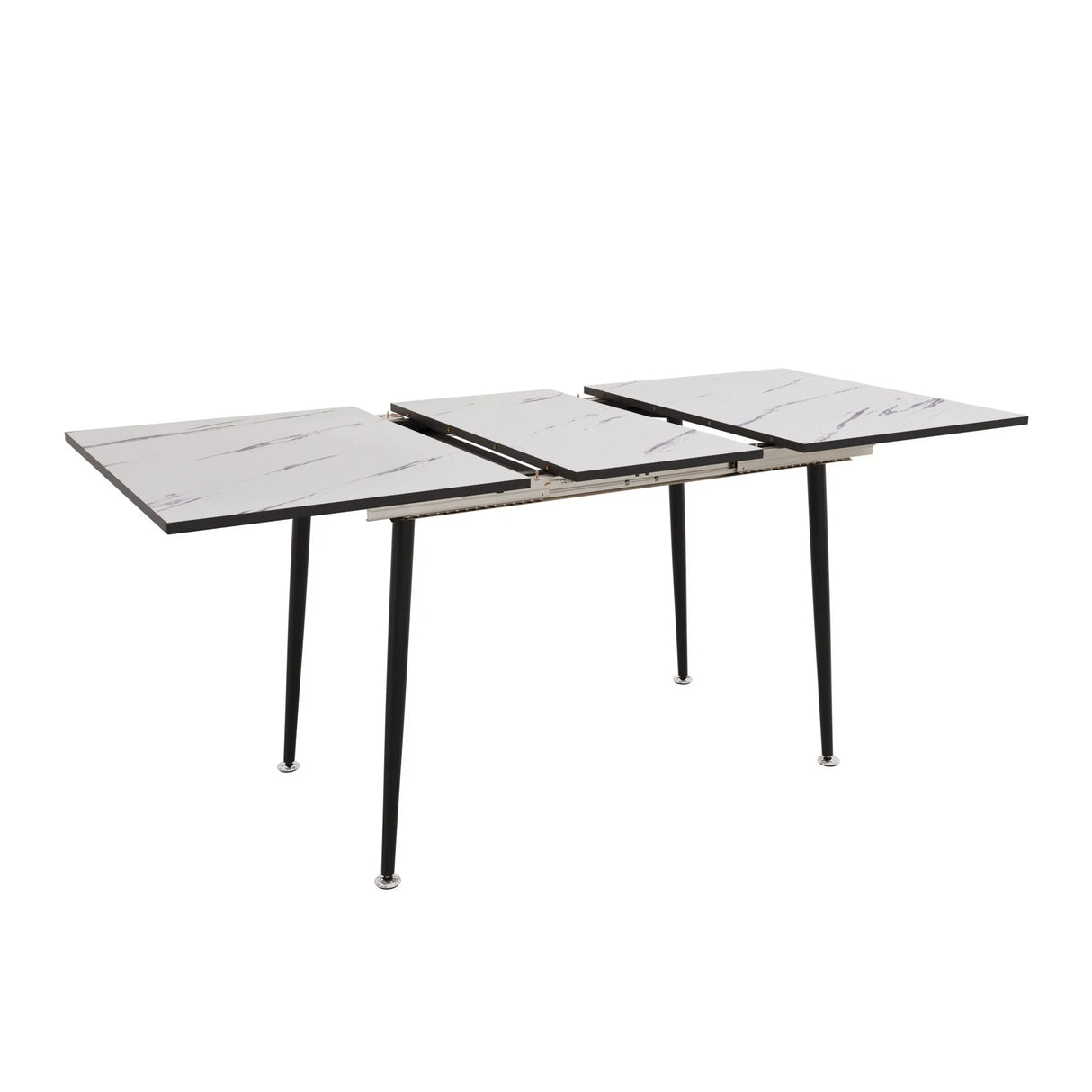 Modern Industrial Expandable Dining Table 47" To With Marble Pattern Top And Metal Legs - White - Furniture Home Direct
