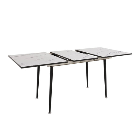 Modern Industrial Expandable Dining Table 47" To With Marble Pattern Top And Metal Legs - White - Furniture Home Direct