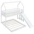 Hearth & Haven - Twin Over Full House Bunk Bed With Slide, Built In Ladder And Full Length Guardrail - White - Furniture Home Direct