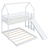 Hearth & Haven - Twin Over Full House Bunk Bed With Slide, Built In Ladder And Full Length Guardrail - White - Furniture Home Direct
