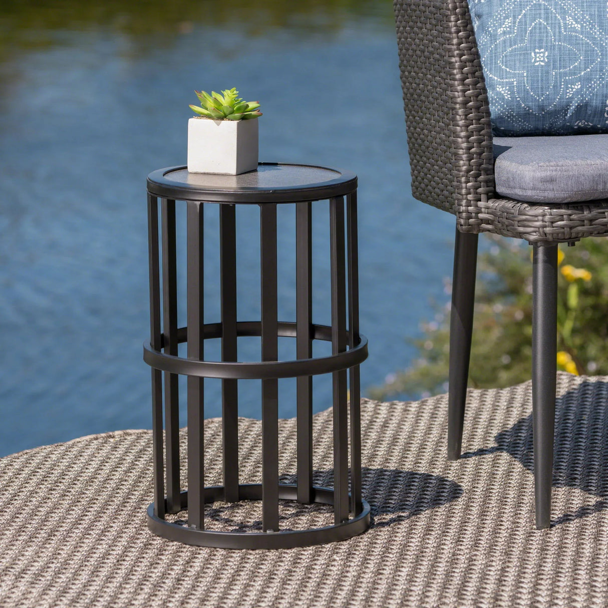 Outdoor Powder Coated Side Table - Gray