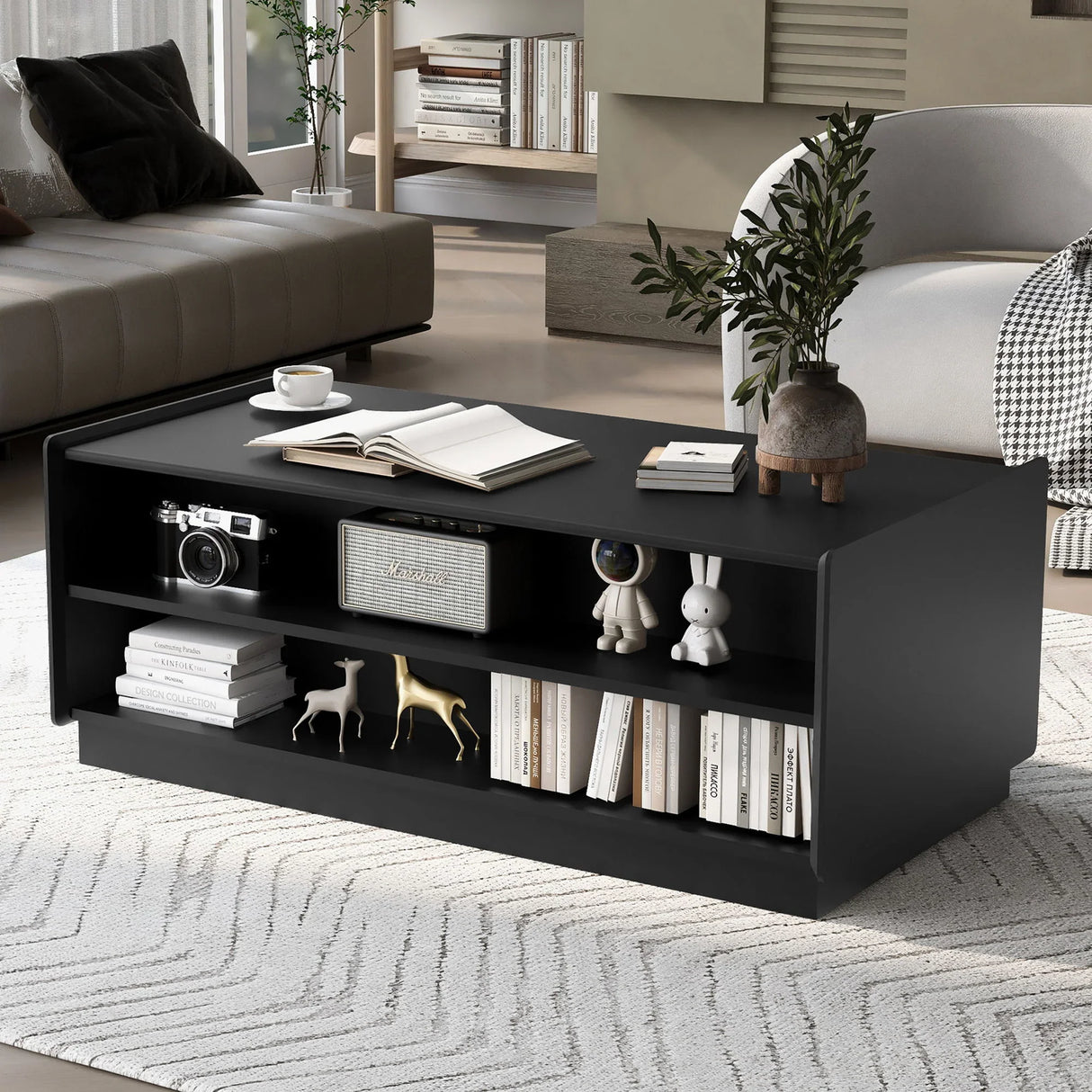 Modern Rectangle Coffee Table With 4 Drawers And 2 Display Shelves - Furniture Home Direct
