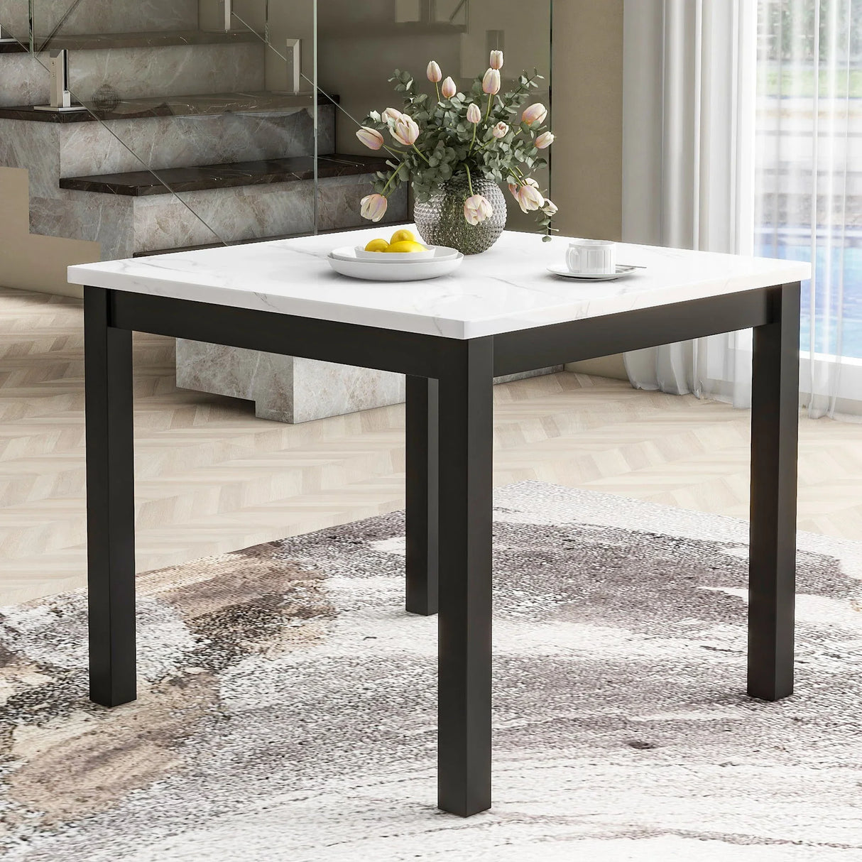 5-Piece Counter Height Dining Table Set With One Faux Marble Top Dining Table And Four Velvet Upholstered Chairs - Furniture Home Direct