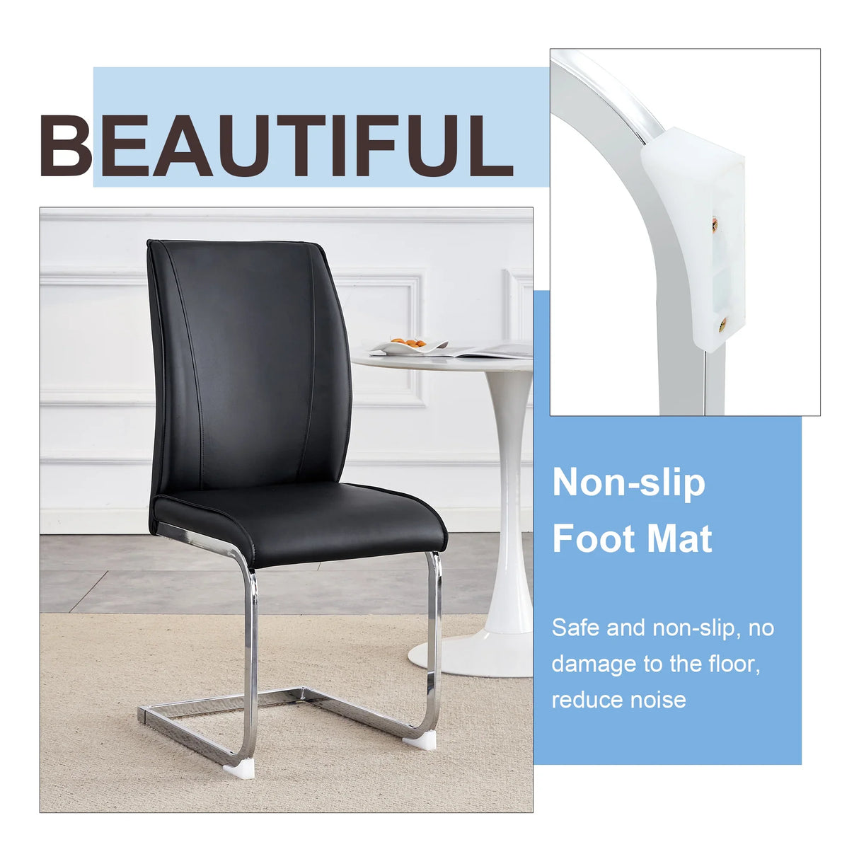 Dining Chair Set Modern Chrome Base PU Leather Black - Furniture Home Direct