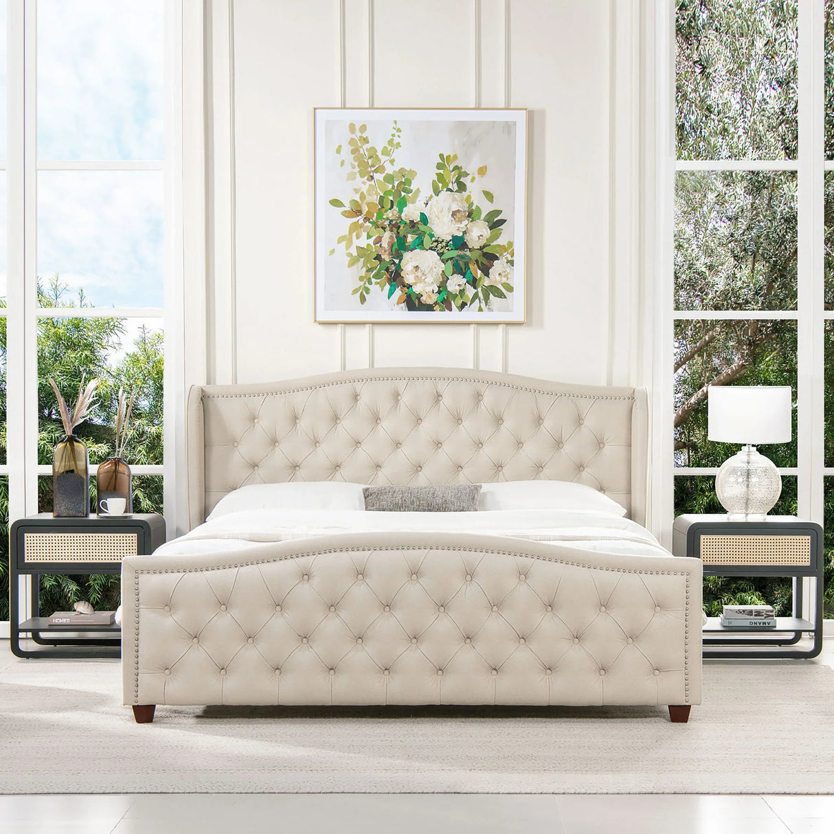 Fontana - Handcrafted Wingback Upholstered Platform Bed Frame - Furniture Home Direct