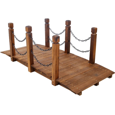 Wooden Arc Footbridge With Chain Railings For Backyard Creek Stained 5 Ft - Brown - Furniture Home Direct