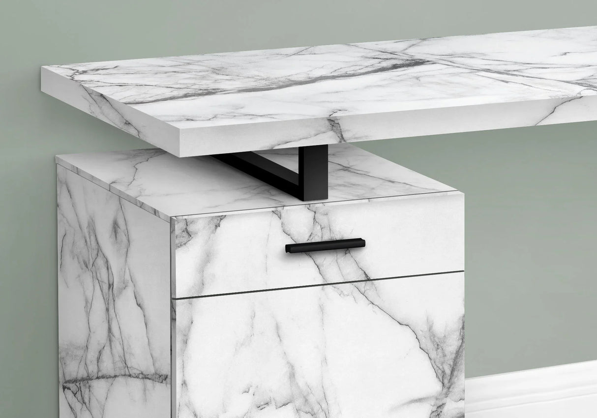 Computer Desk, Home Office, Laptop, Left, Right Set-Up, Storage Drawers, Work, Marble Look Laminate, Contemporary, Modern - White - Furniture Home Direct