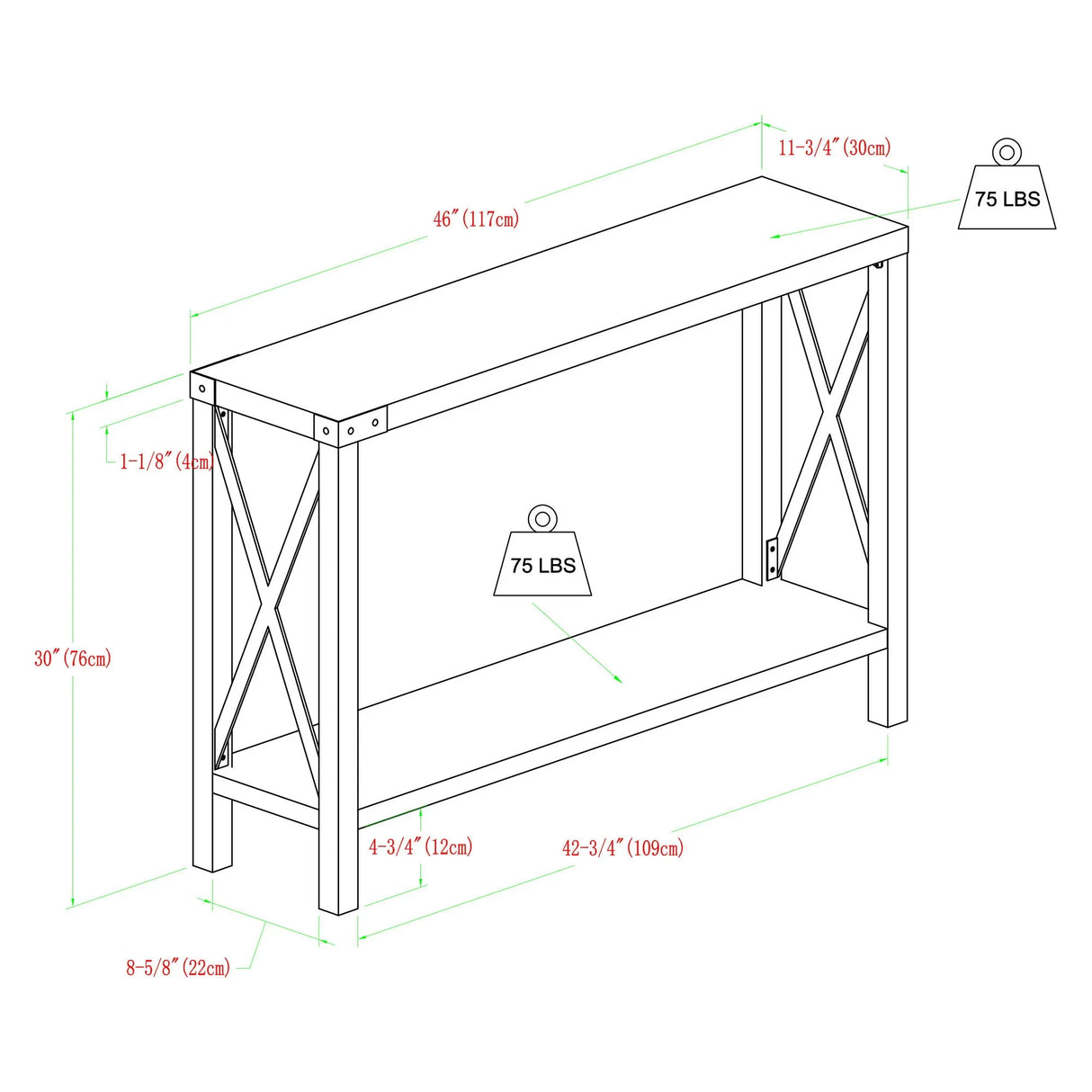 Farmhouse Metal X Table With Lower Shelf - Furniture Home Direct