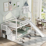 Twin Over Twin House Bunk Bed With Convertible Slide, Storage Staircase - Furniture Home Direct