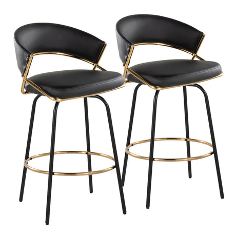 Jie - Fixed Height Contemporary Counter Stool With Swivel Round Footrest (Set of 2) - Furniture Home Direct