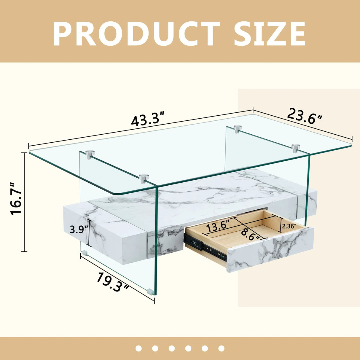 Modern 2 Tier Square Coffee Table, Elegant Marble Pattern - Furniture Home Direct