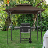 Outdoor Grill Gazebo With Double Tier Soft Top Canopy, Steel Frame, Bar Counters & Hook - Furniture Home Direct