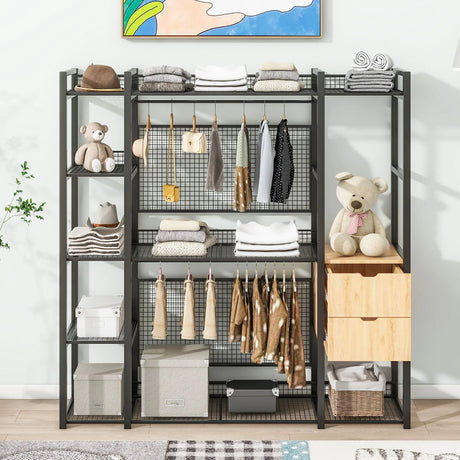Open Style Wardrobe With Hanging Rails, Shelves And Drawers - Furniture Home Direct