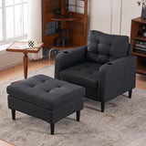 Upholstered Armchair And Storage Ottoman Set, Comfortable Single Sofa With Cup Holders And Tufted Detailing, Ideal For Living Room Or Bedroom - Furniture Home Direct