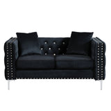 Wide Sofa With Jeweled Buttons Square Arm, 2 Pillows - Furniture Home Direct