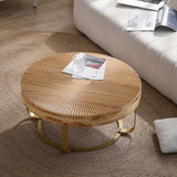 Coffee Table Round Carved Sunburst Top Natural Gold - Furniture Home Direct
