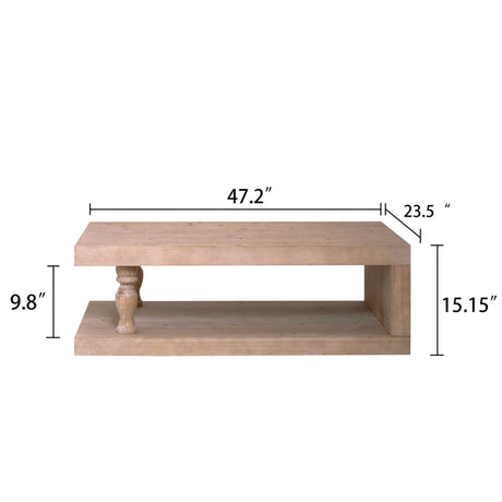 Rustic Solid Wood Coffee Table With Open Shelf, Modern Farmhouse Design - Light Natural / Natural - Furniture Home Direct