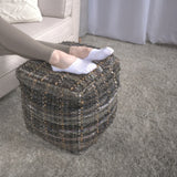 Koki - Handcrafted Fabric Pouf Recycled Denim And Paper Chindi - Khaki - Furniture Home Direct