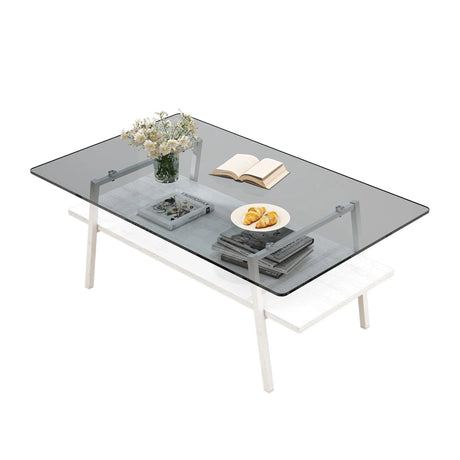 Rectangle Coffee Table, Tempered Glass Tabletop With Metal Legs - Furniture Home Direct