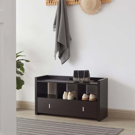 Shoe Entry Bench With Three Shelves, One Drawer With Divided Compartment - Furniture Home Direct