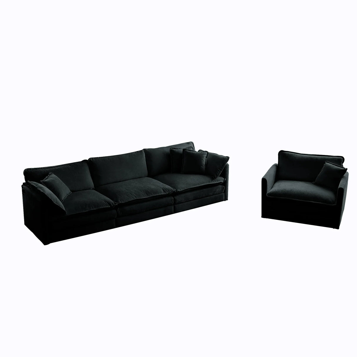 Modern Chenille 3 Piece Living Room Set - Black - Furniture Home Direct